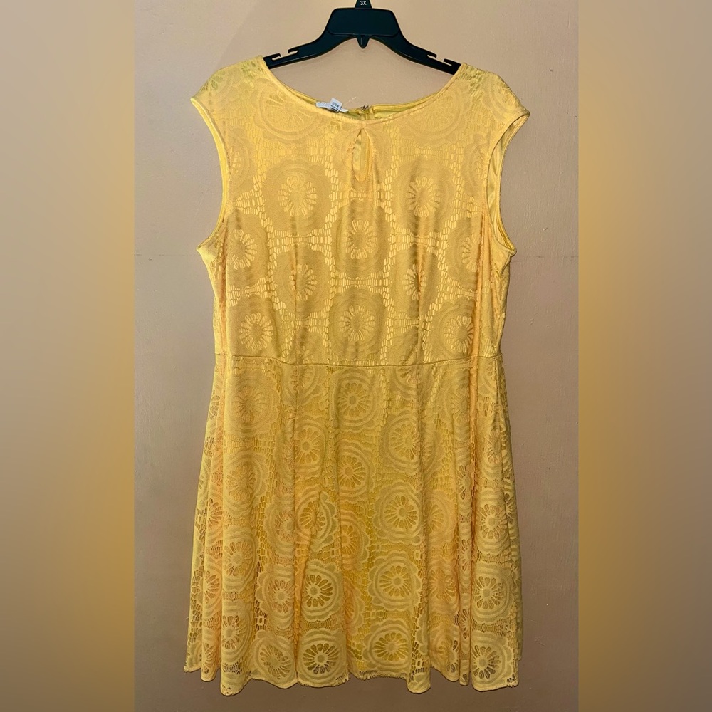 London Style Collection Yellow Lace Floral Overlay Dress